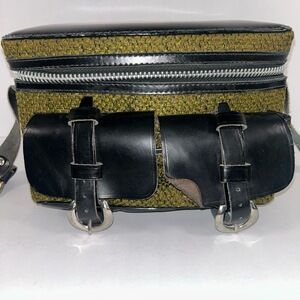 Belding Vintage Olive Green Black Camera‎ Bag Leather Flap Pockets Shoulder